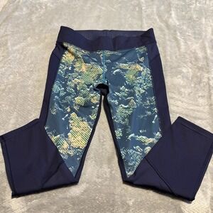 Under Armor HeatGear Leggings Women's Large Blue with Design Compression Active